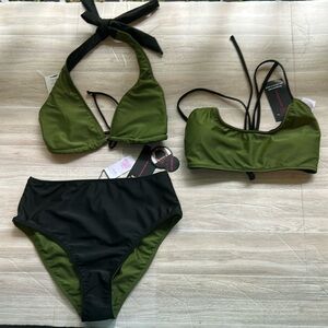 No Boundaries NWT Reversible Olive Green and Black Halter Bikini Top